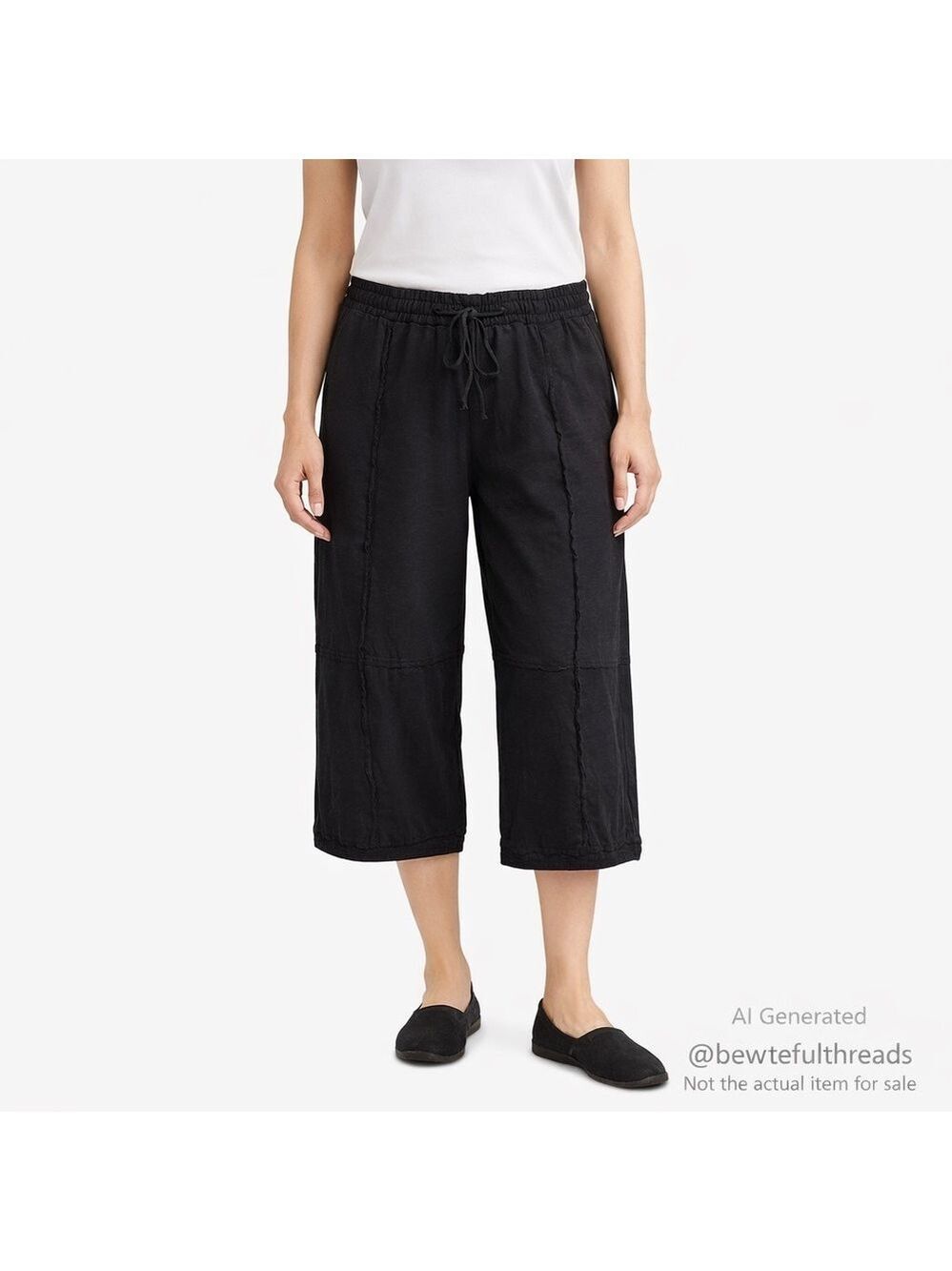Chalet et Ceci L–XL Black Cotton Cropped Pants Relaxed Lagenlook